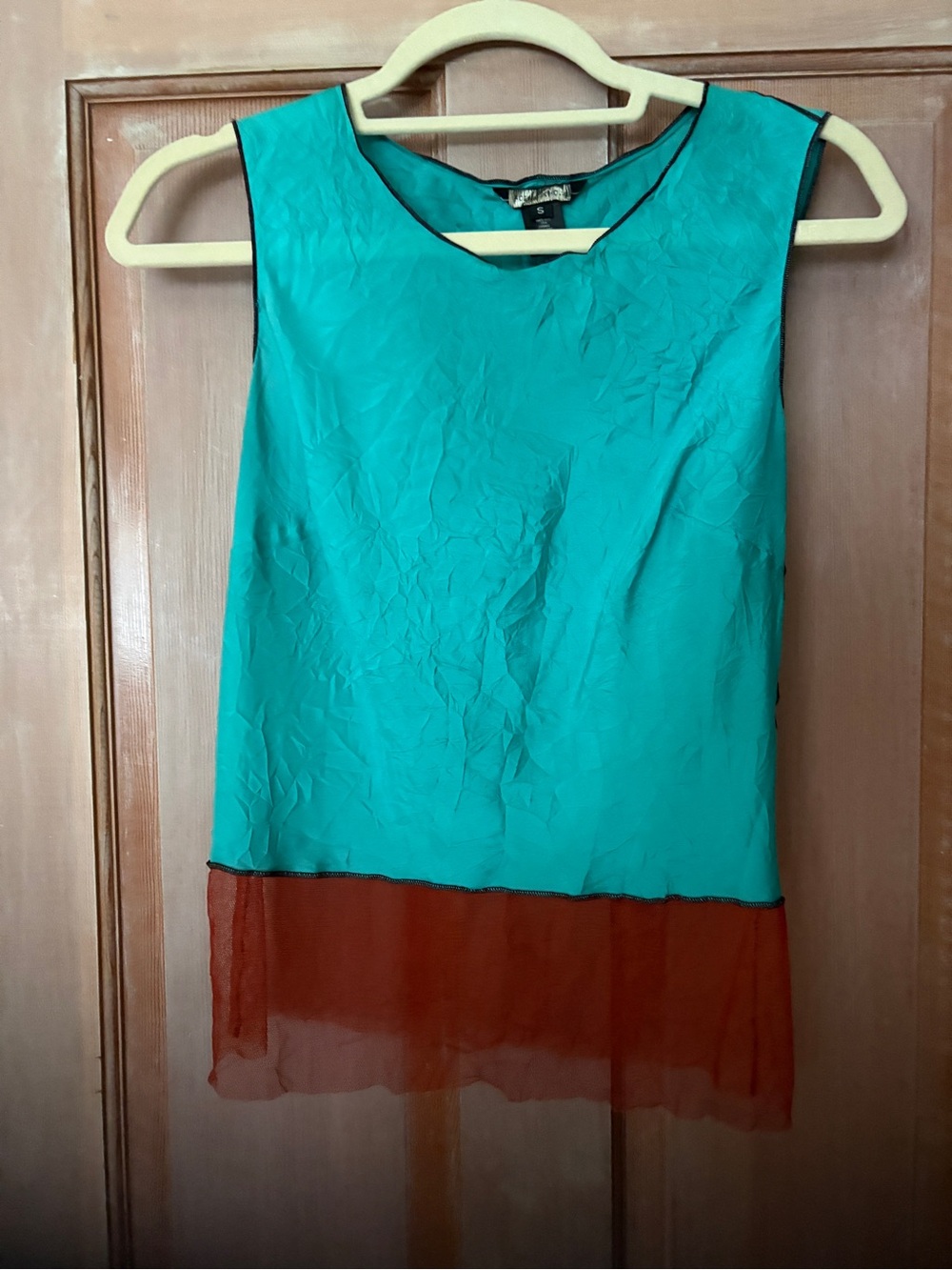 Sleeveless Teal and Rust Silk Top
